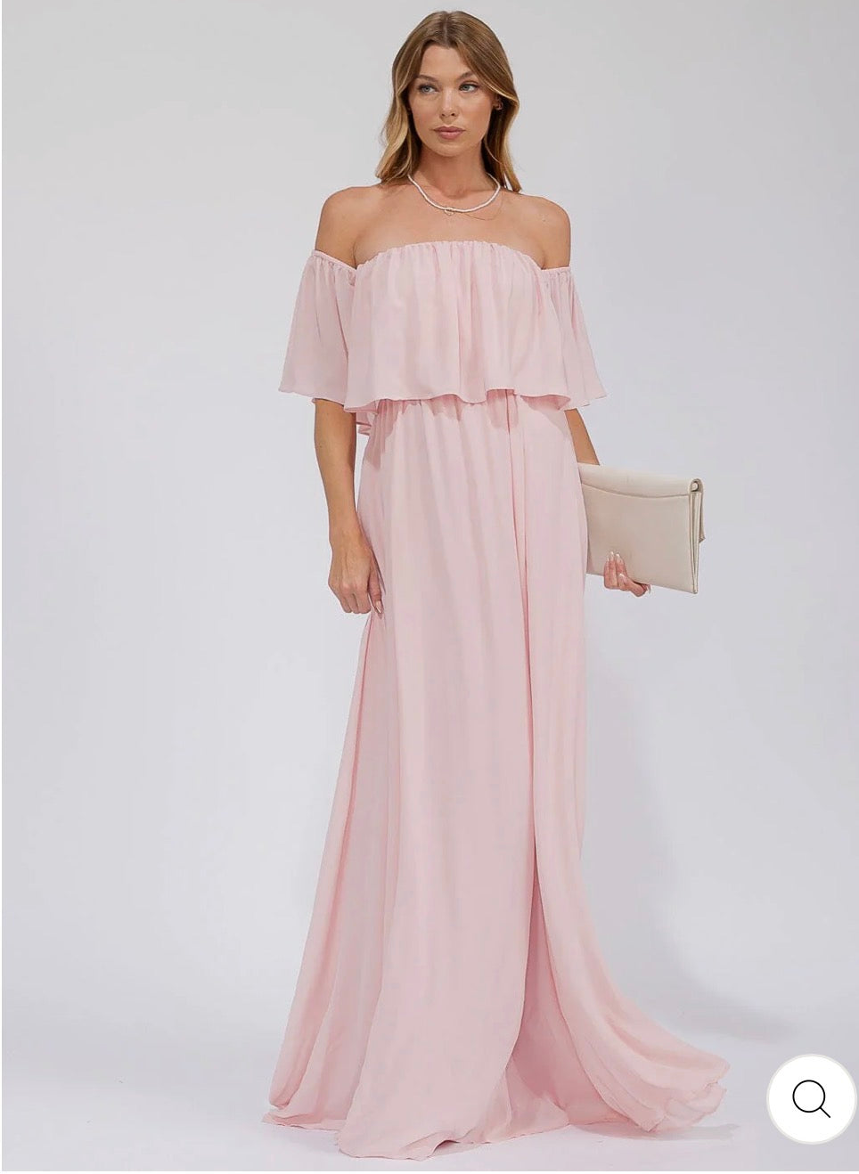Vestido rosado largo shoulder off