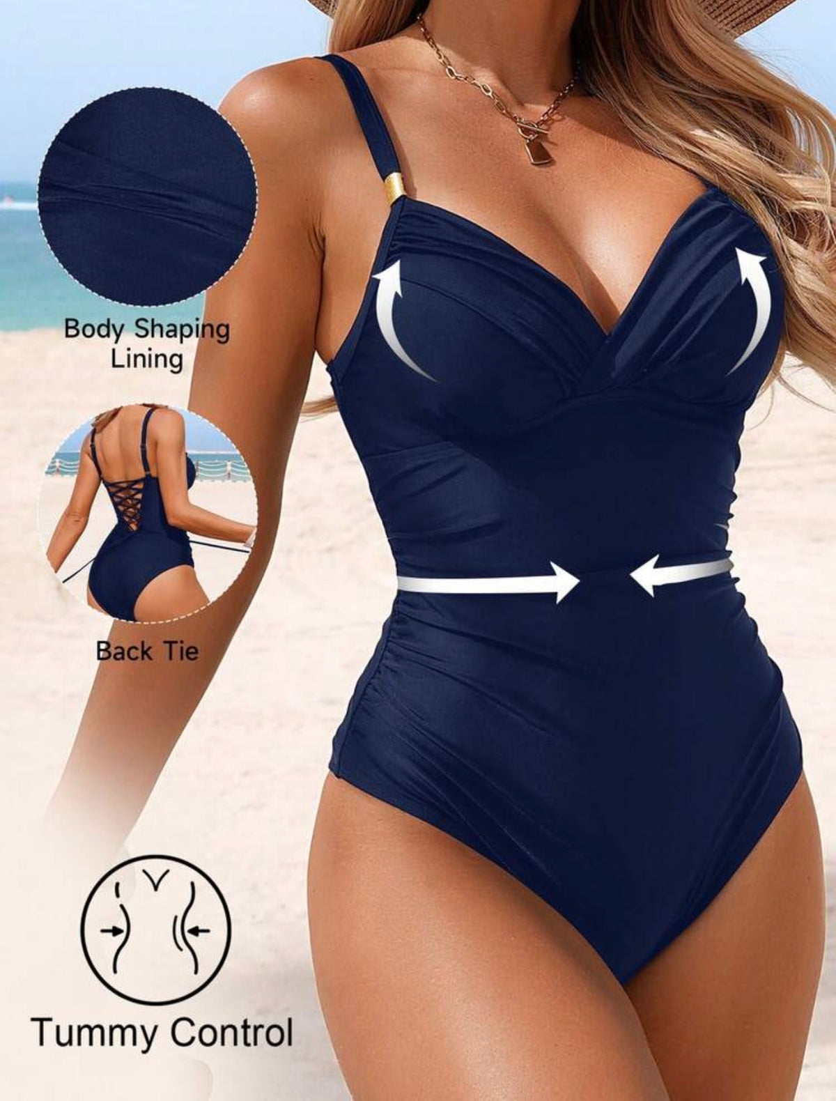 Traje de baño azul con control abdominal