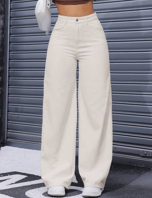 Pantalon beige de mezclilla pierna ancha