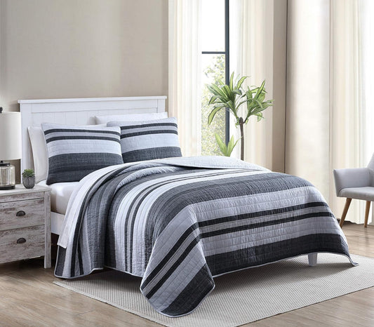Nautica Queen Quilt Set Cotton Ardmoore Grey. Full Queen. 100% algodón. 3 piezas.