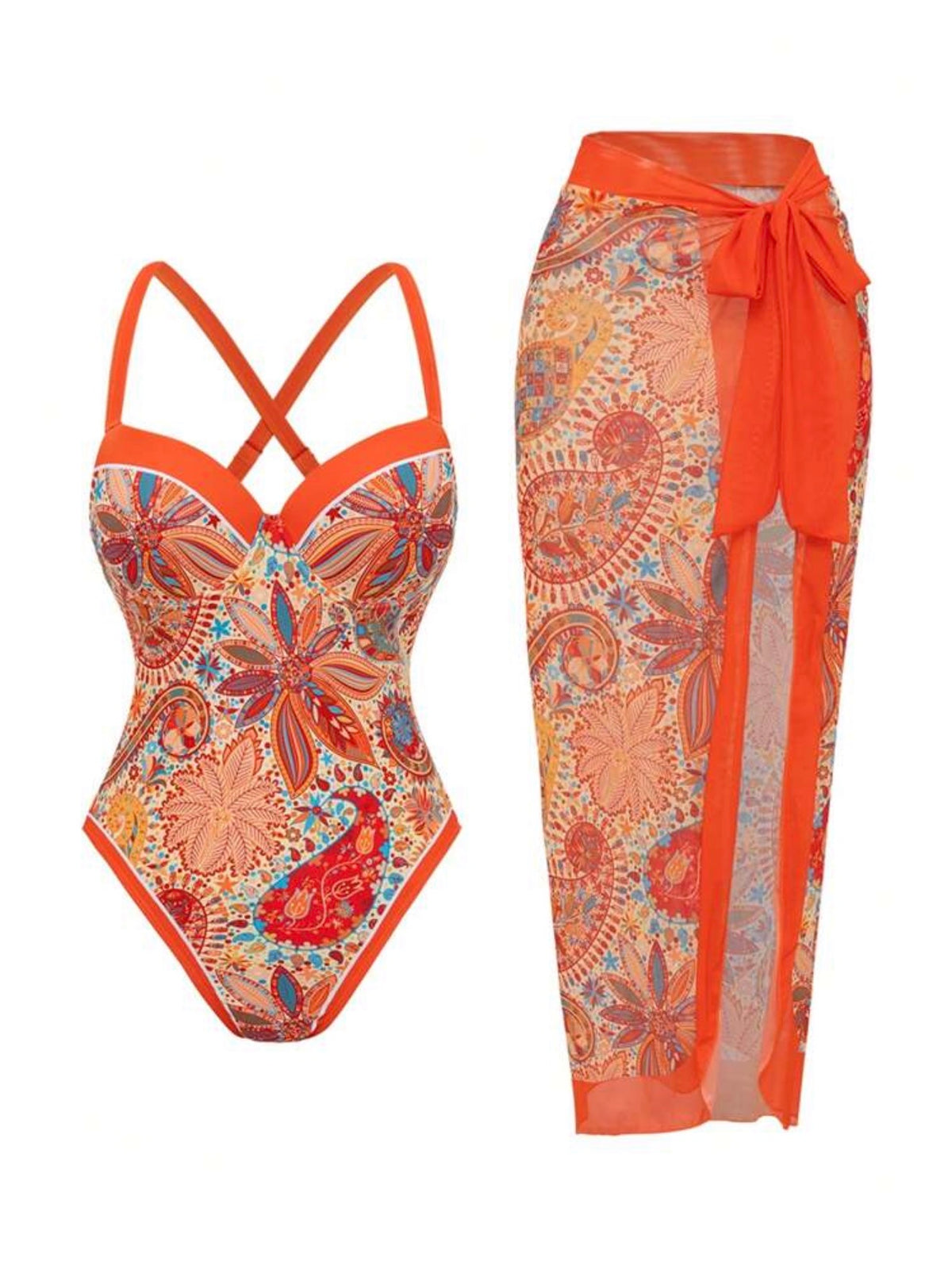 Traje de baño con salida anaranjado (dos piezas)