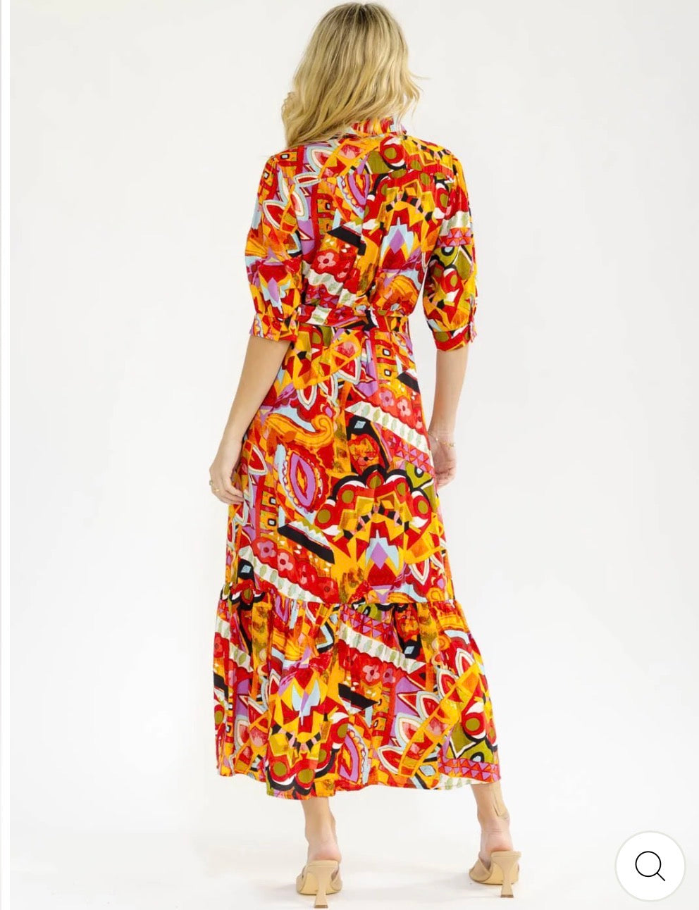 Vestido maxi  multicolor con cinta