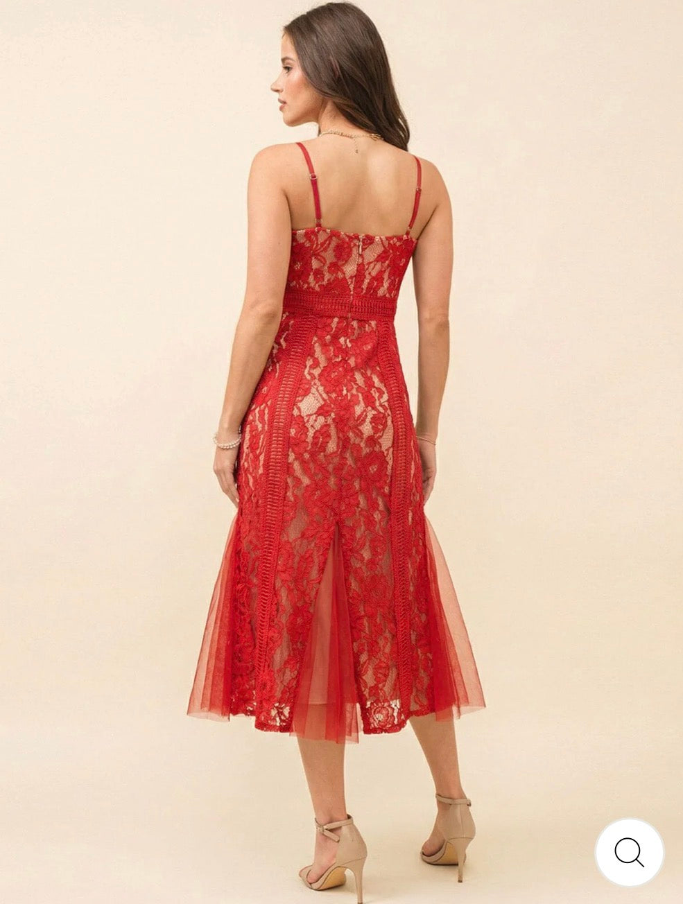 Vestido rojo de tirantes V neck crochet