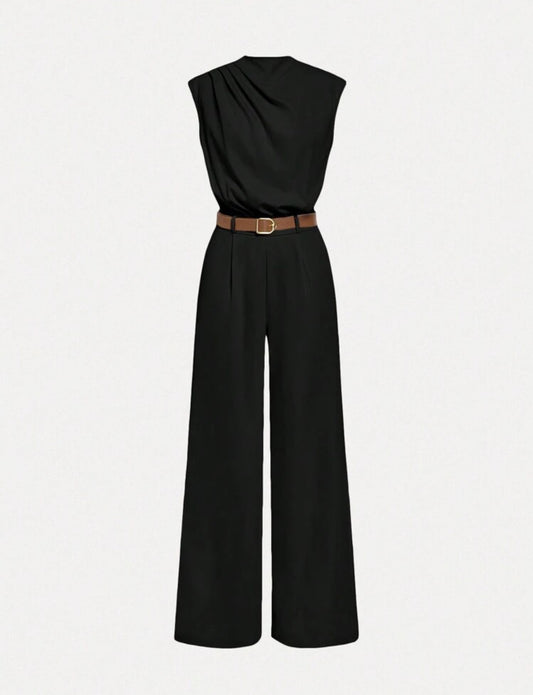 Jumpsuit negro cuello alto y con cinturón