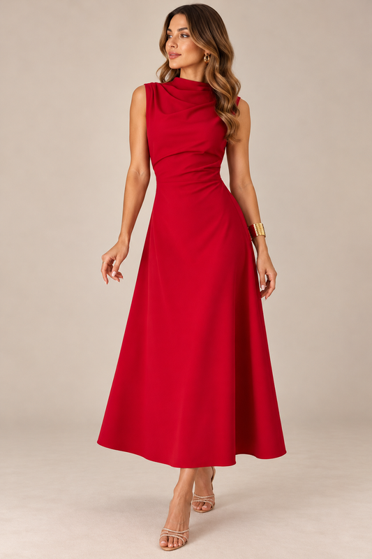 Vestido rojo plisado Elegante