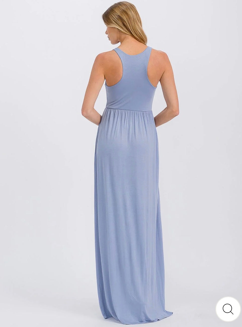 Vestido azul celeste largo con bolsillos