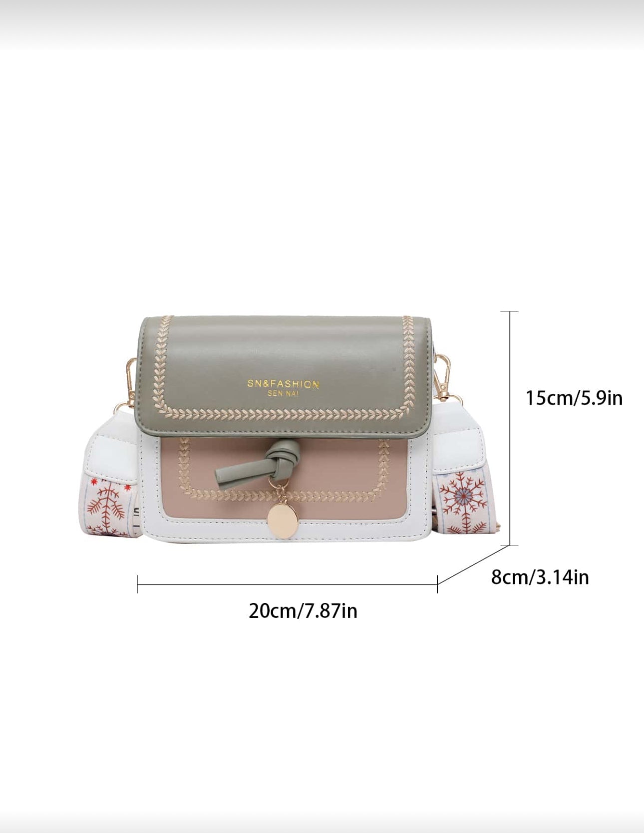 Cartera verde olivo, blanca y café clara