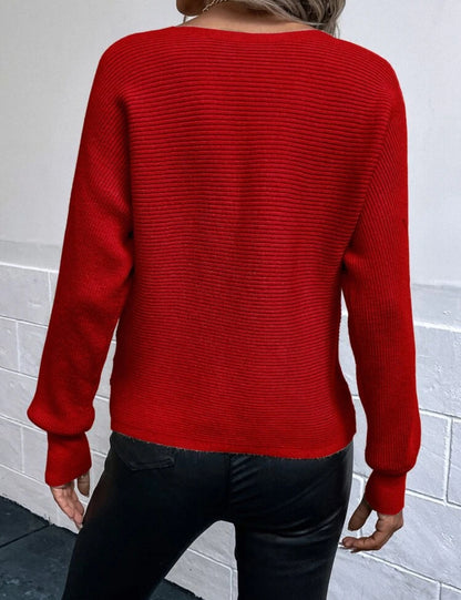 Sueter rojo de punto casual con manga tipo murcielago