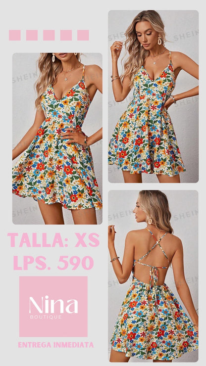 Vestido beige con estampado floral