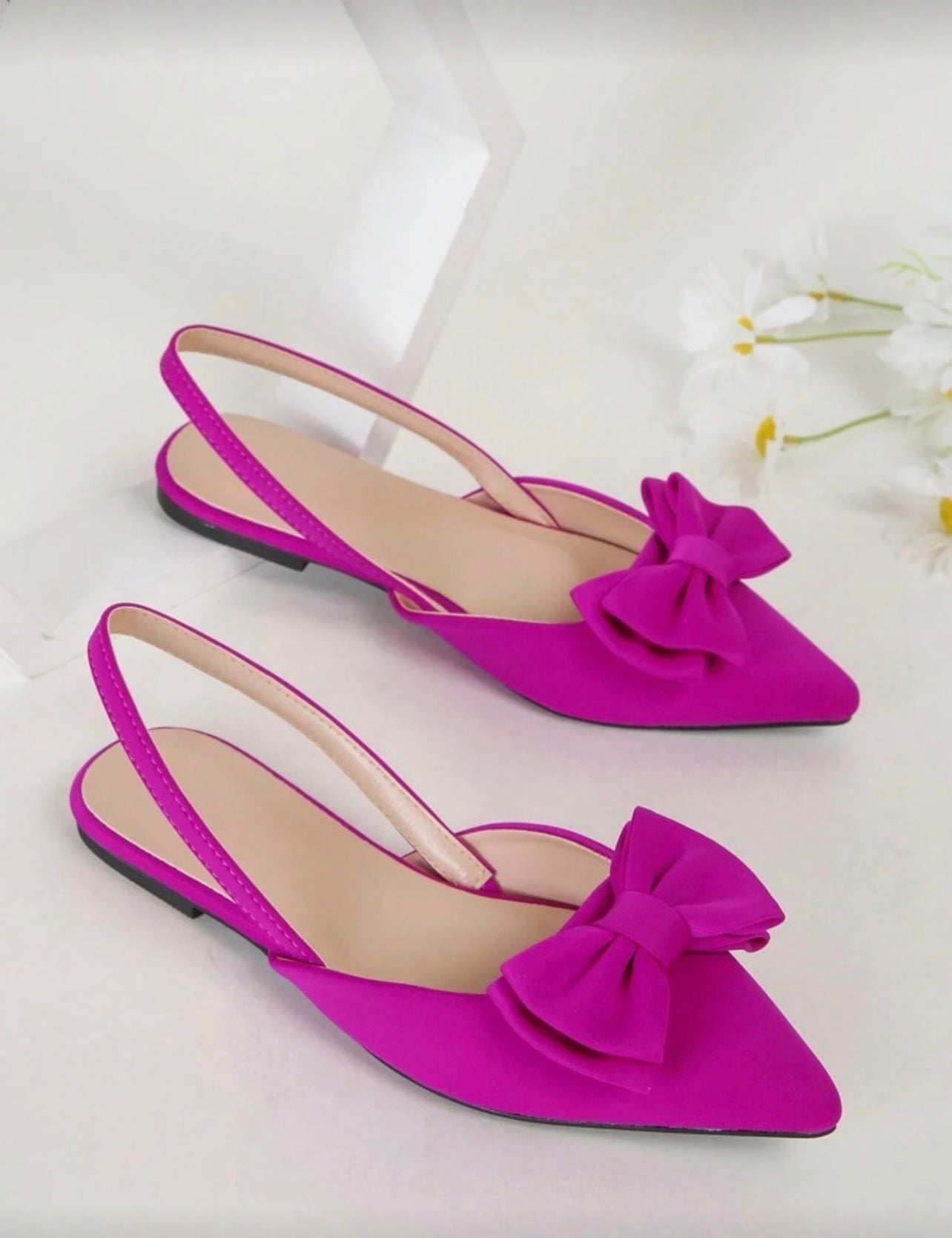 zapatos planos fuscia con lazo