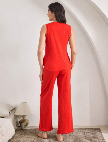 Conjunto de pijama roja suelta, suave y cómoda de algodón