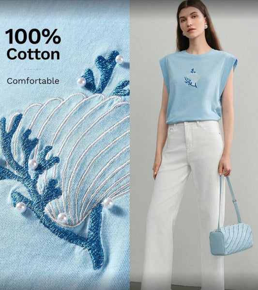Camisa azul manga murciélago de algodón