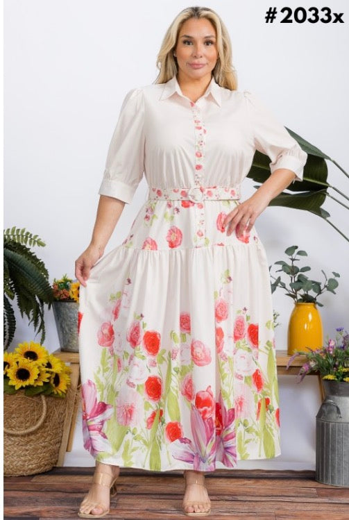 Vestido blanco largo floreado Plus