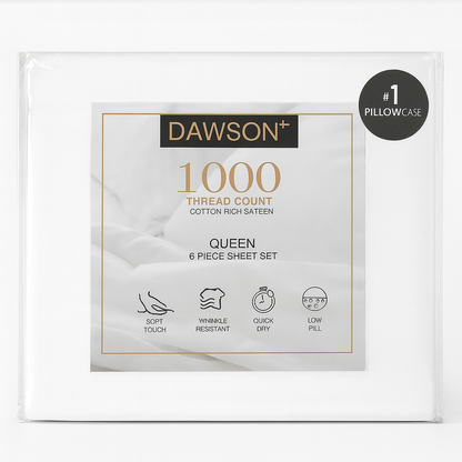 Dawson 1000-Thread Count Cotton Blend Sheet Set - Blanco, 6 Piezas, Queen