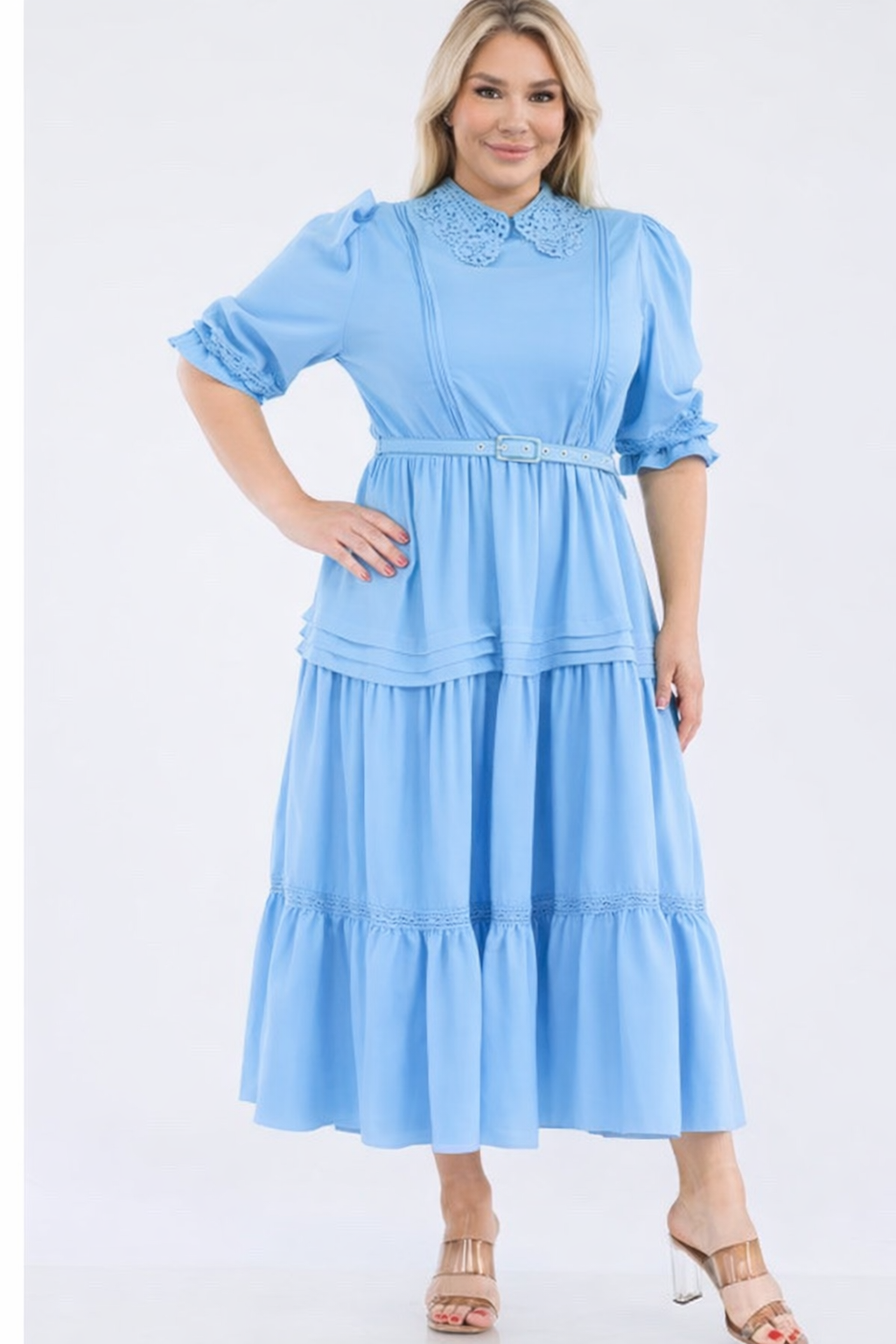 Vestido azul celeste  largo Plus