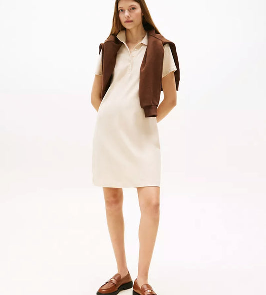 Vestido polo de algodón beige con stretch regular fit