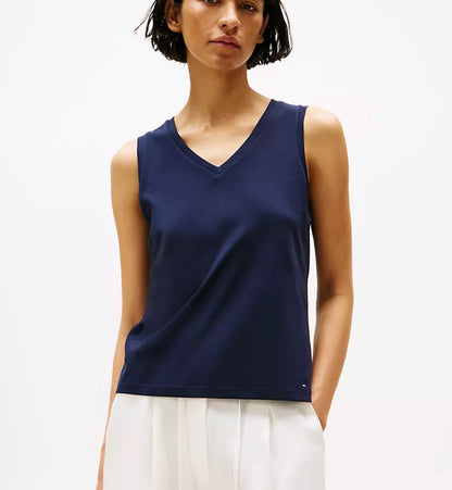 Camisa cuello V azul marino estilo tank top