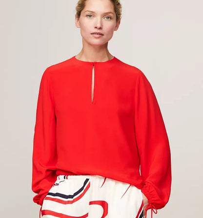 Camisa manga larga color rojo Tommy Hilfiger - relaxed fit crepe blouse
