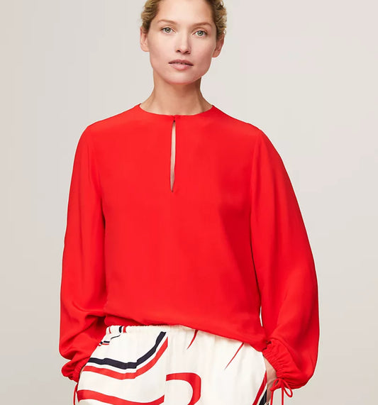 Camisa manga larga color rojo Tommy Hilfiger - relaxed fit crepe blouse