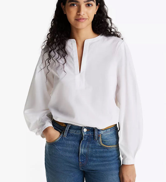 Camisa blanca cuello V Tommy Hilfiger - poplin pullover
