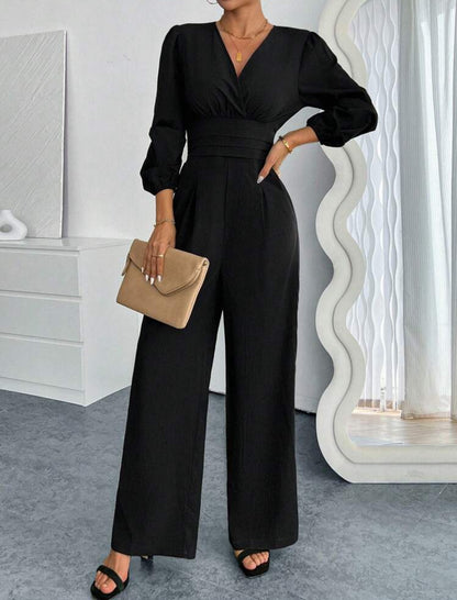 Jumpsuit negro manga larga cuello V