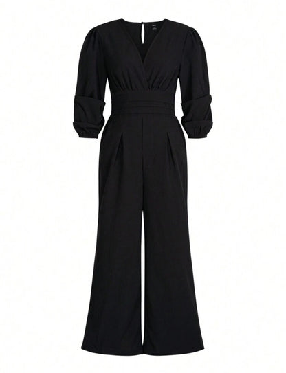 Jumpsuit negro manga larga cuello V