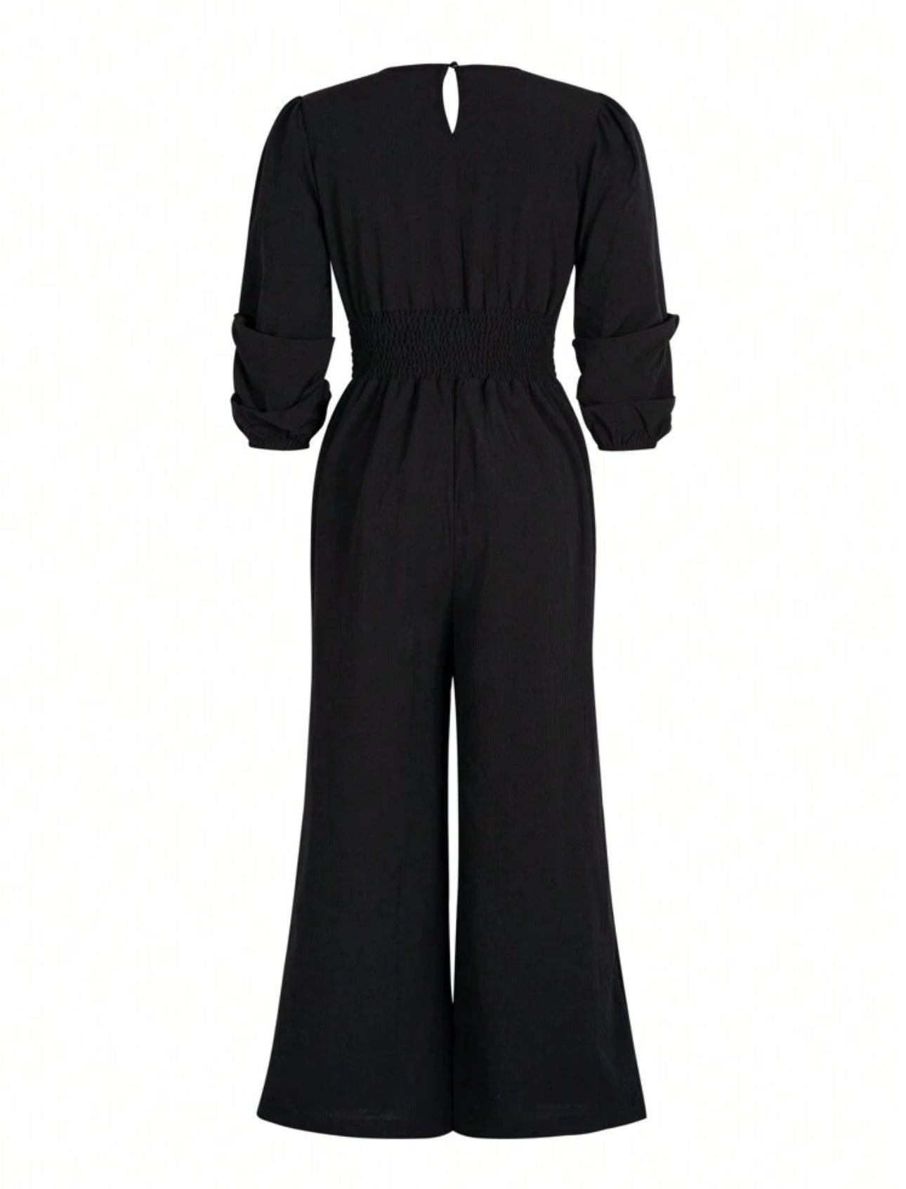 Jumpsuit negro manga larga cuello V
