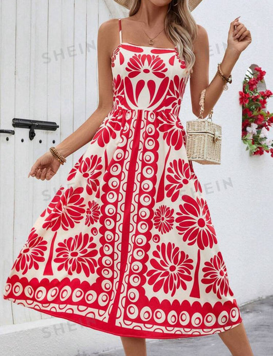Vestido de tirantes con estampado rojo