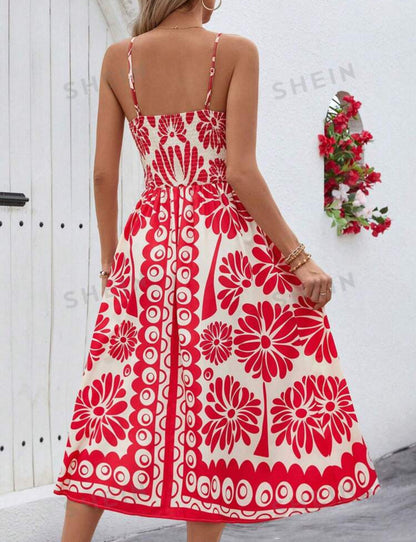 Vestido de tirantes con estampado rojo