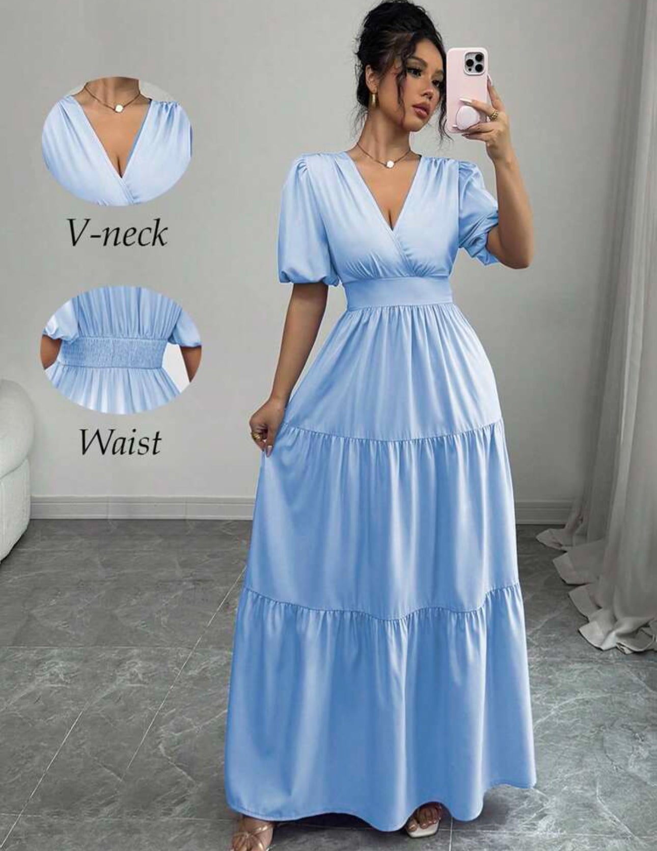 vestido azul claro largo estilo casual