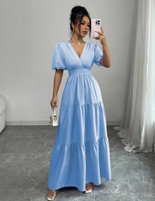vestido azul claro largo estilo casual