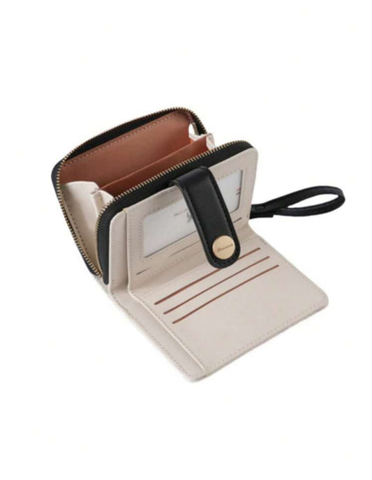 Monedero blanco y negro con gran capacidad y estilo minimalista