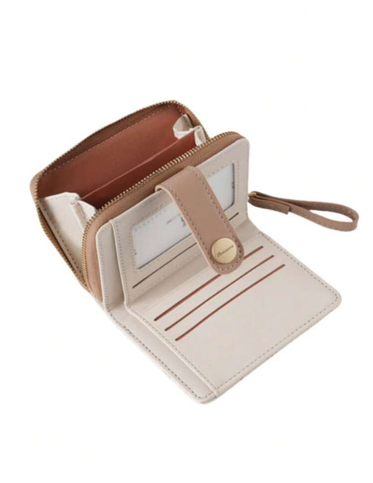 Monedero blanco y beige con gran capacidad y estilo minimalista