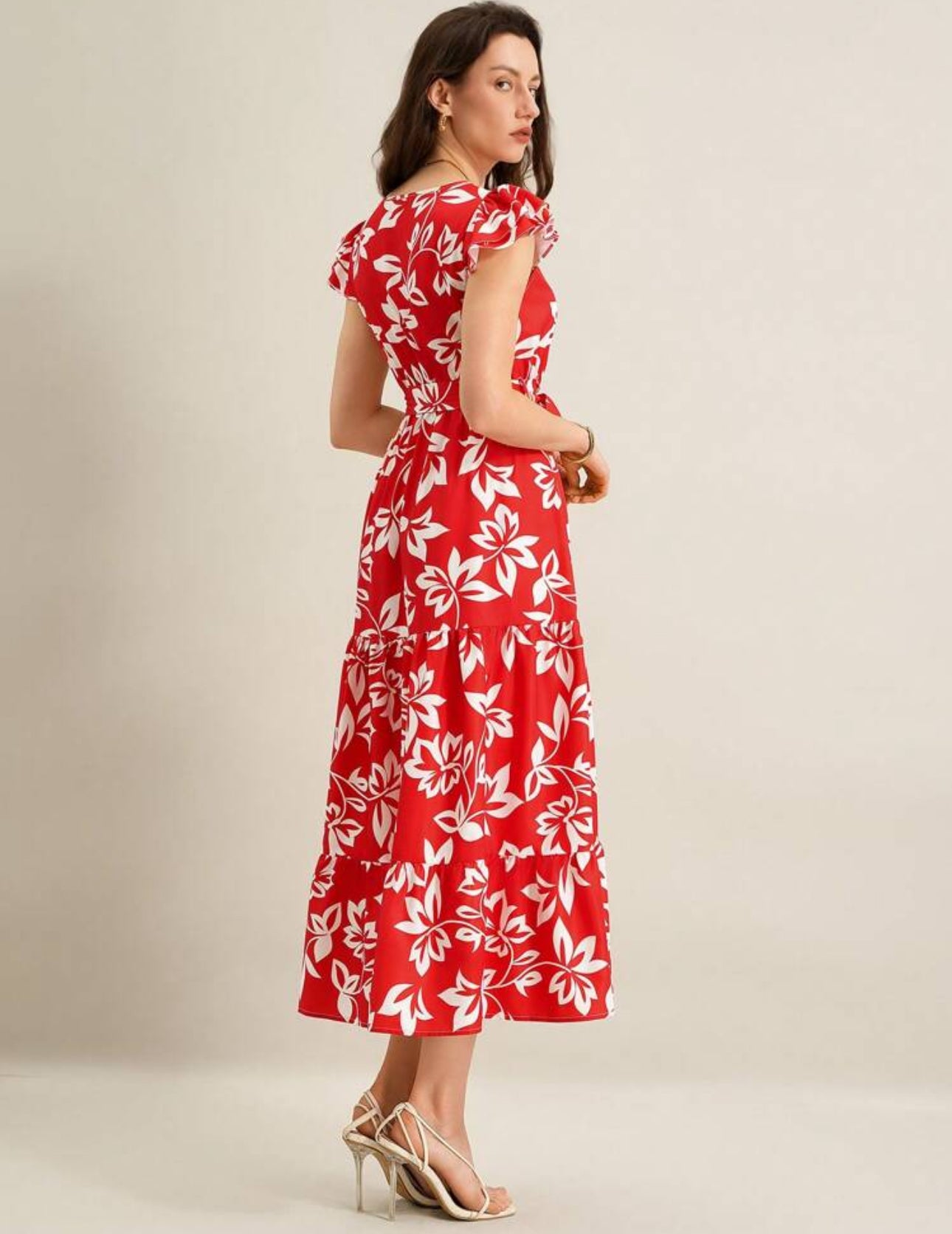 Vestido rojo estampado floral blanco