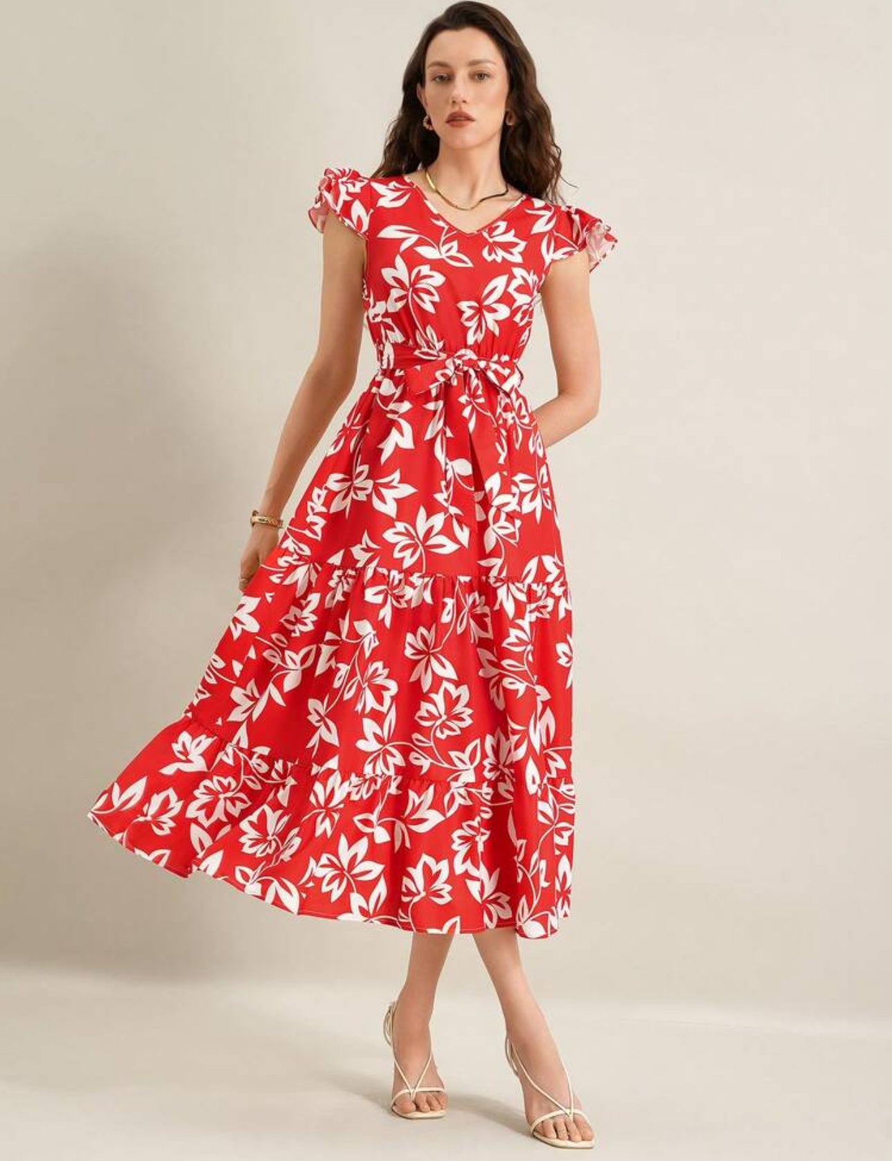 Vestido rojo estampado floral blanco