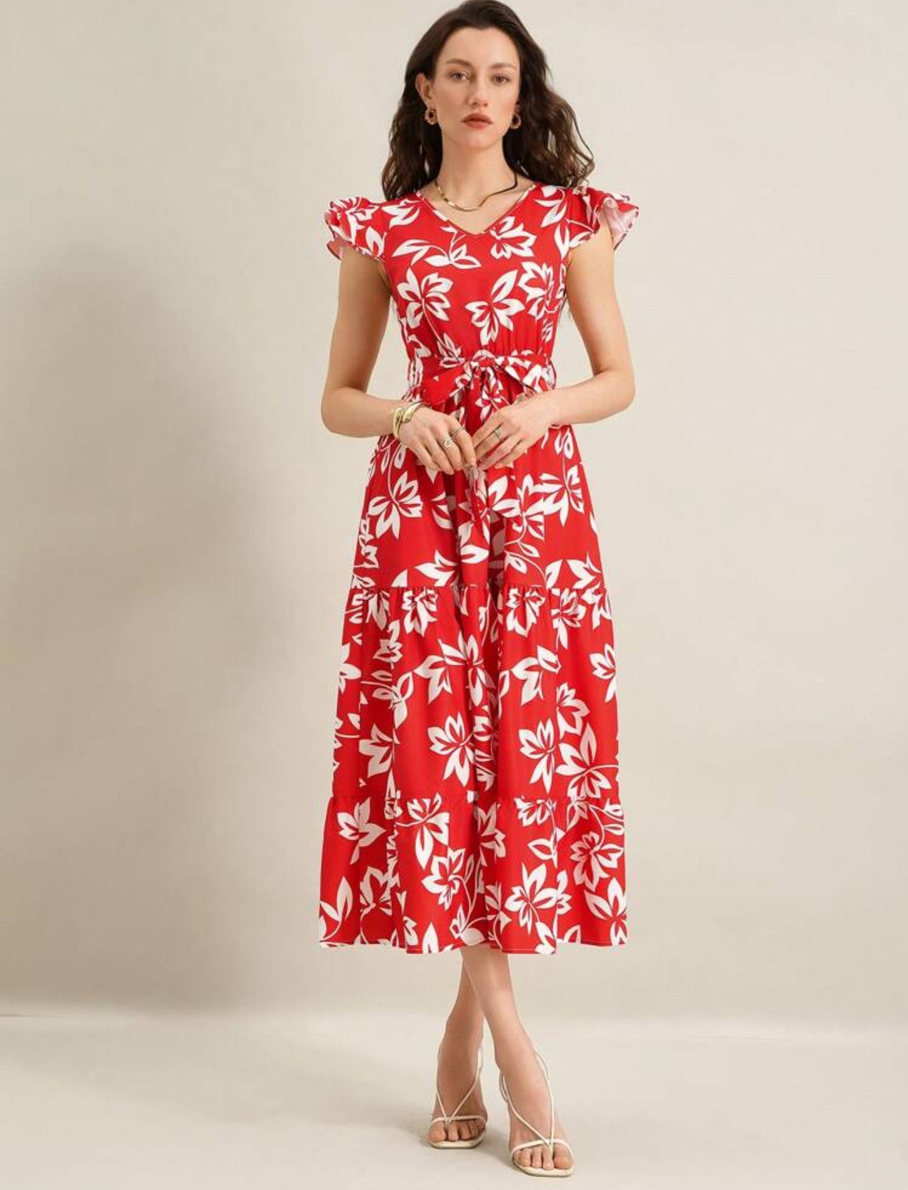 Vestido rojo estampado floral blanco