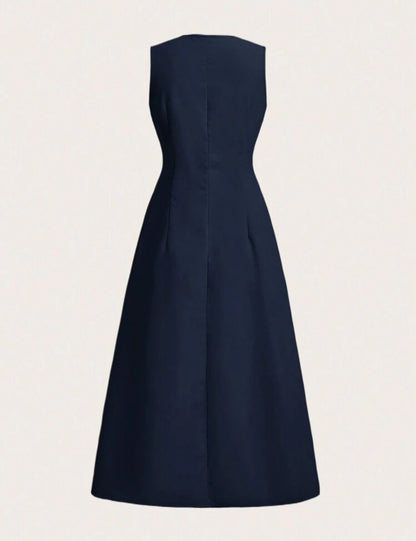 Vestido midi azul de corte ceñido de tela lisa