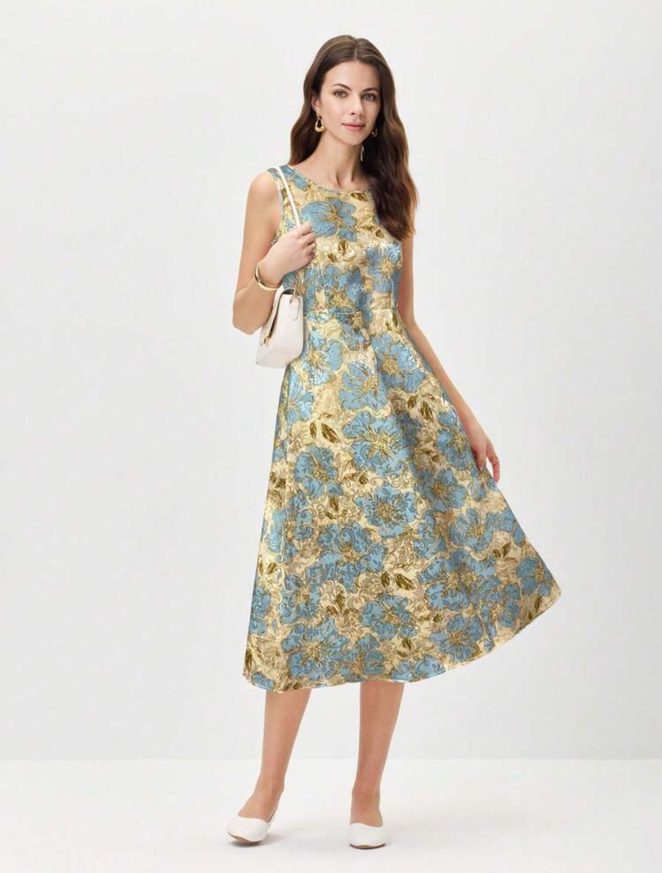 Vestido amarillo con flores azules