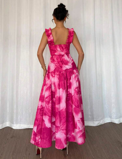 Vestido rosado con estampado floral rosado