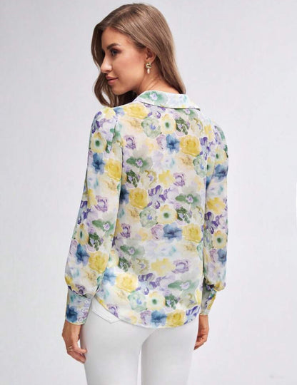 Camisa manga larga estampado amarillo, azul y morado