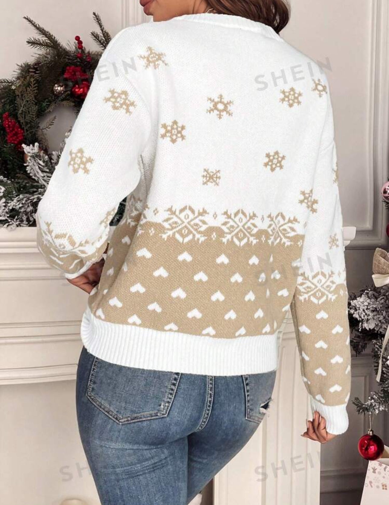 Suéter de navidad dorado reno dorado