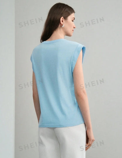 Camisa azul manga murciélago de algodón