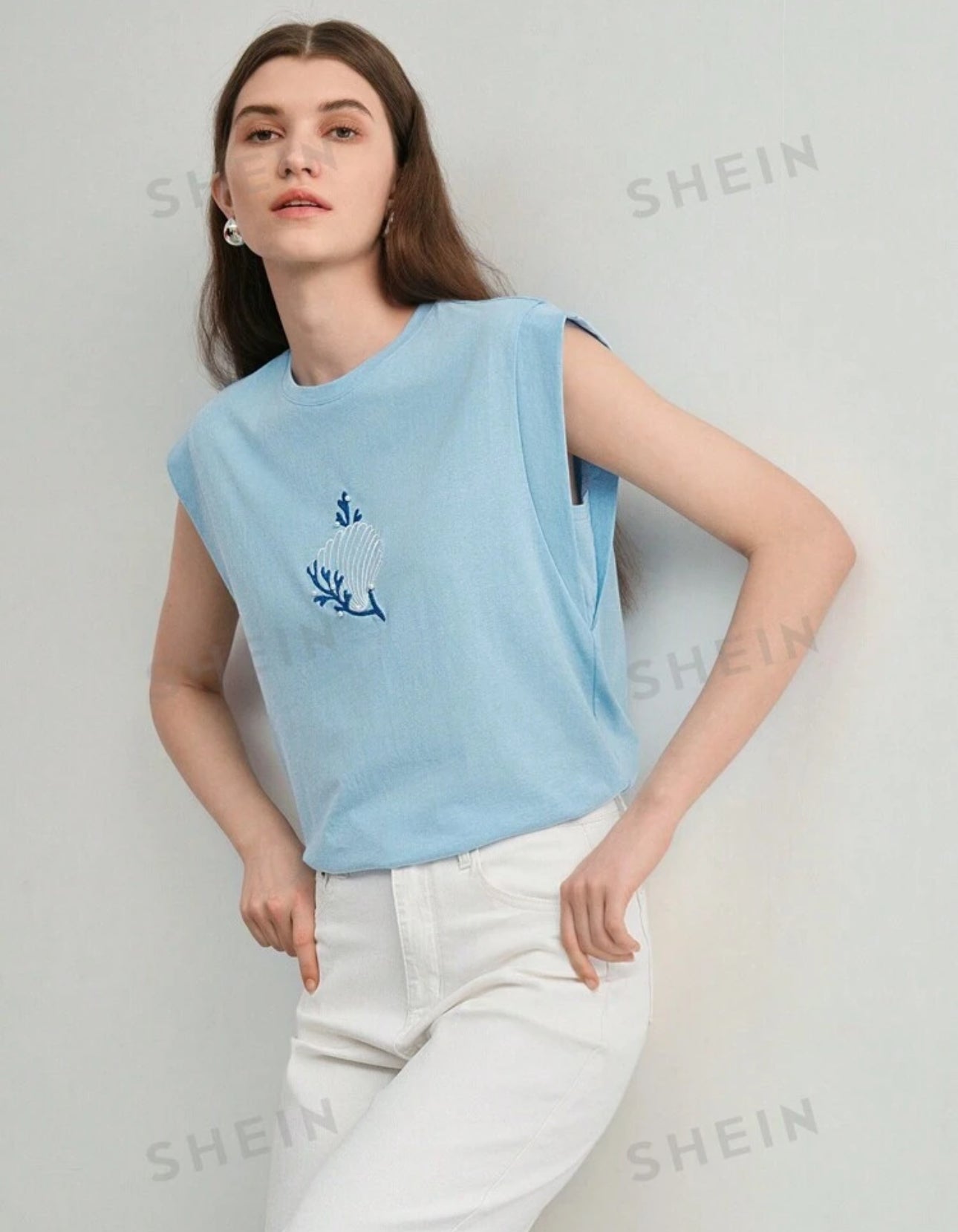 Camisa azul manga murciélago de algodón