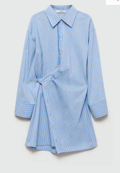Vestido camisero cruzado rayas MANGO