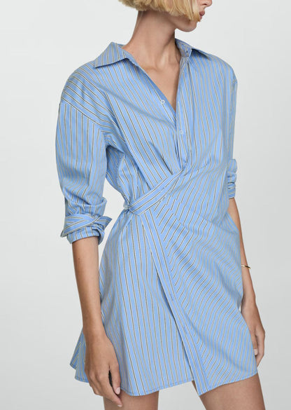 Vestido camisero cruzado rayas MANGO