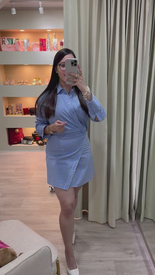 Vestido camisero cruzado rayas MANGO