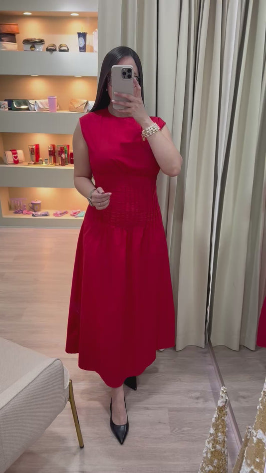 Vestido rojo ocre largo