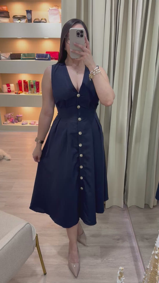 Vestido midi azul de corte ceñido de tela lisa