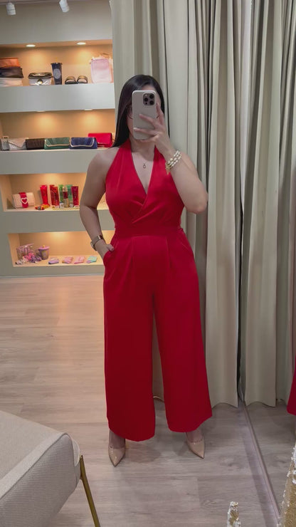 Jumpsuit casual rojo escote en espalda