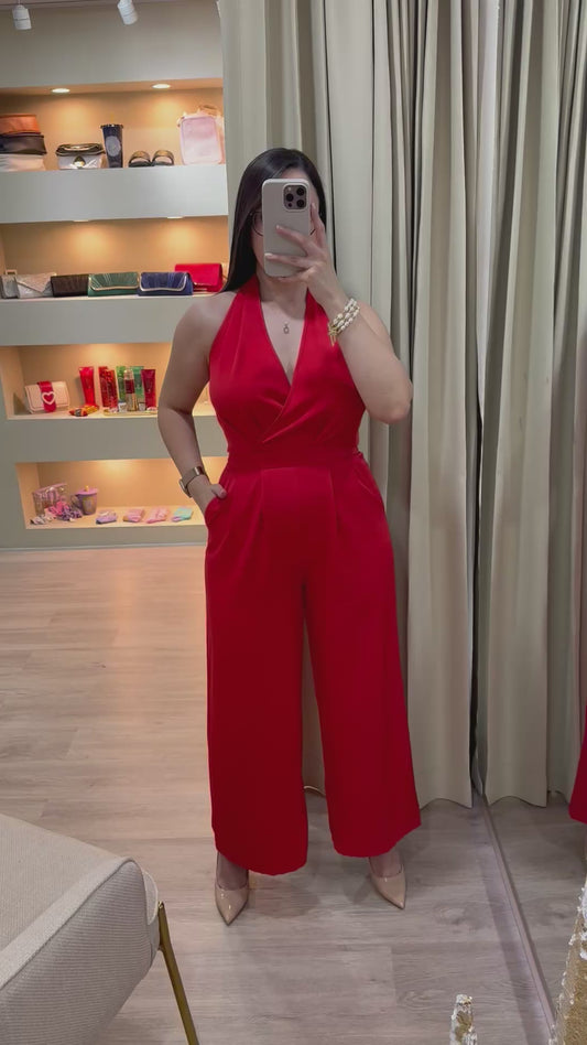 Jumpsuit casual rojo escote en espalda